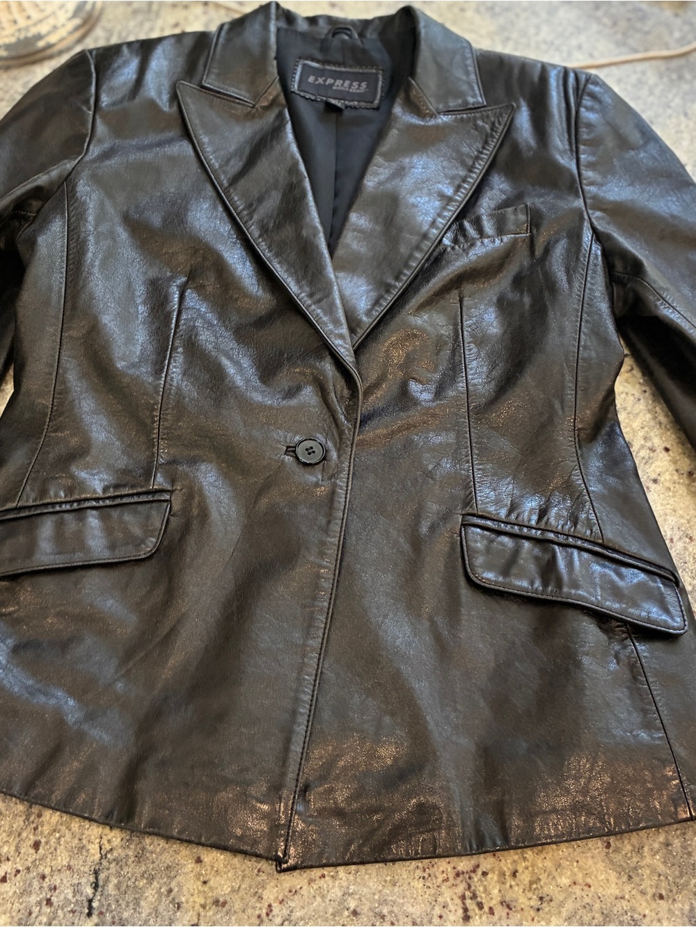 Express Vintage Black Leather Blazer Jacket - Picture 11 of 14